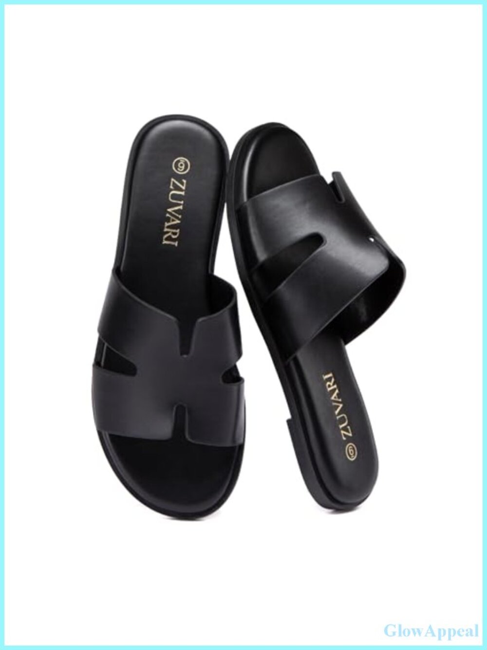Women's Flat Sandals Open Toe PU Leather Slip On Slides Comfortable Dressy